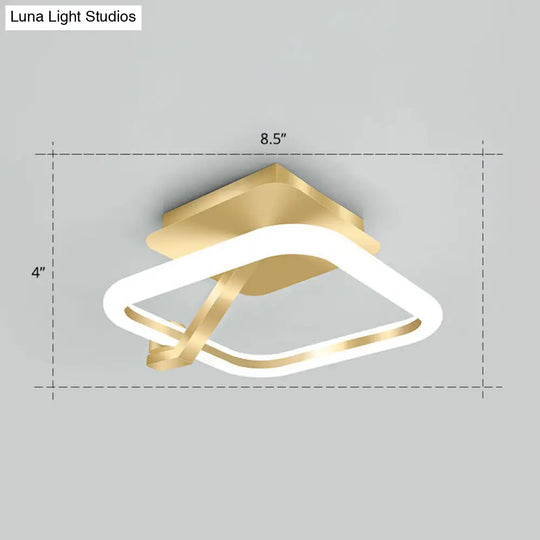Simplicity Gold Metal Semi Flush Mount Ceiling Fixture For Corridors / White Square Plate