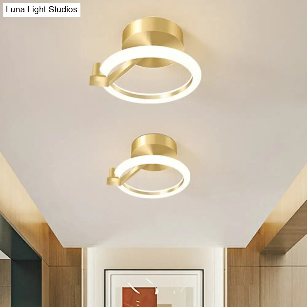 Simplicity Gold Metal Semi Flush Mount Ceiling Fixture For Corridors