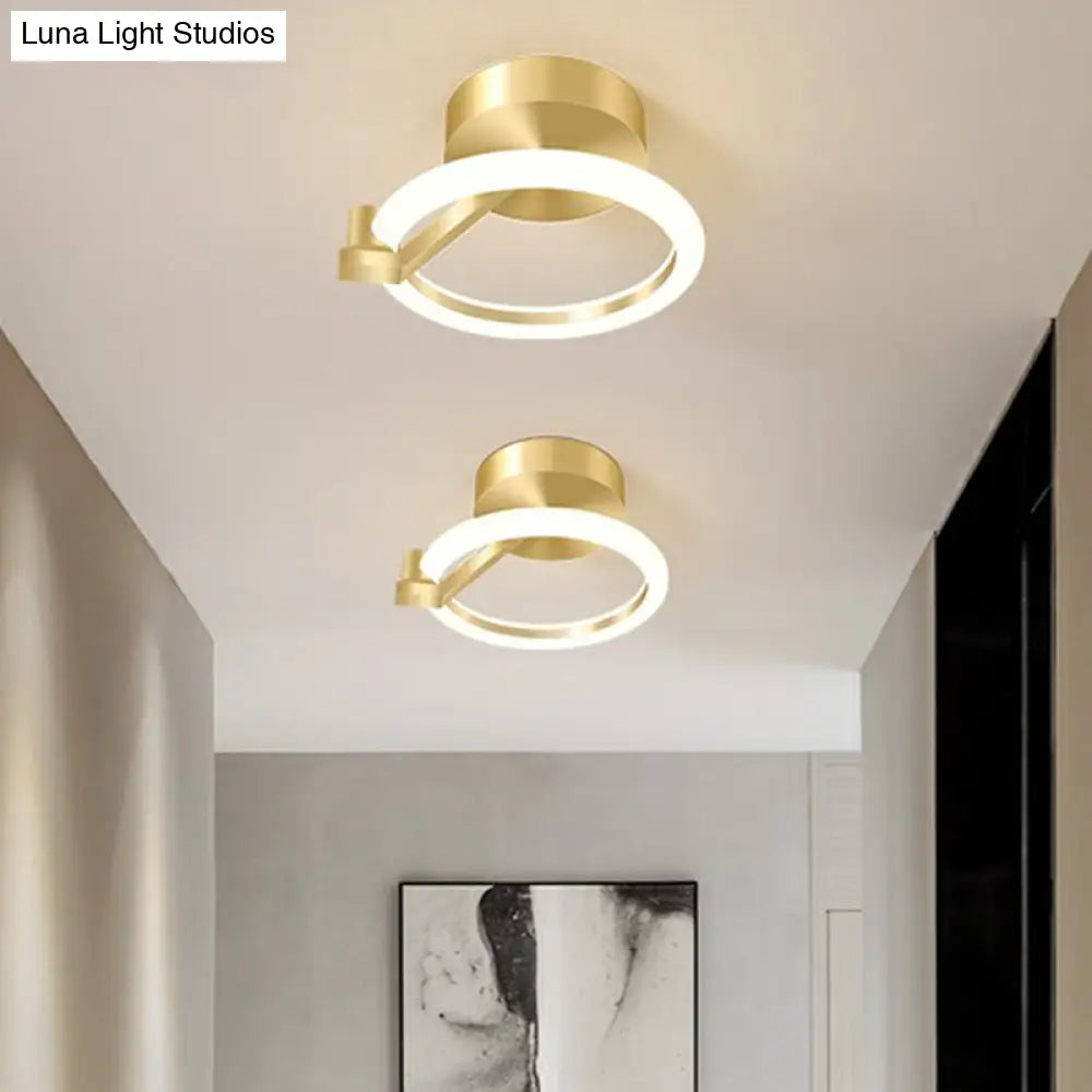 Simplicity Gold Metal Semi Flush Mount Ceiling Fixture For Corridors