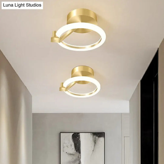 Simplicity Gold Metal Semi Flush Mount Ceiling Fixture For Corridors