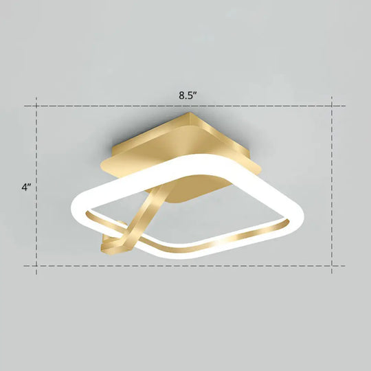 Simplicity Gold Metal Semi Flush Mount Ceiling Fixture For Corridors / White Square Plate