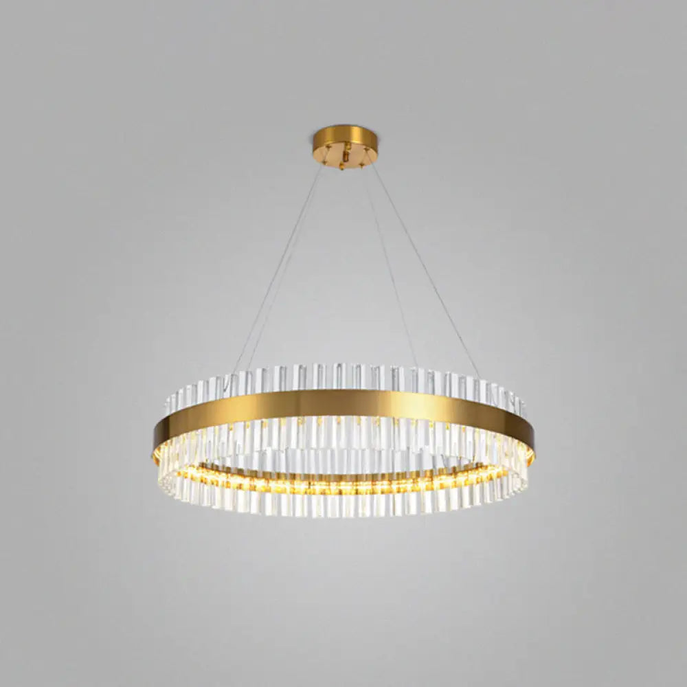 Simplicity Gold Ring Chandelier With Clear Crystal Led Pendant Light For Living Room / 1 Tier 31.5’’