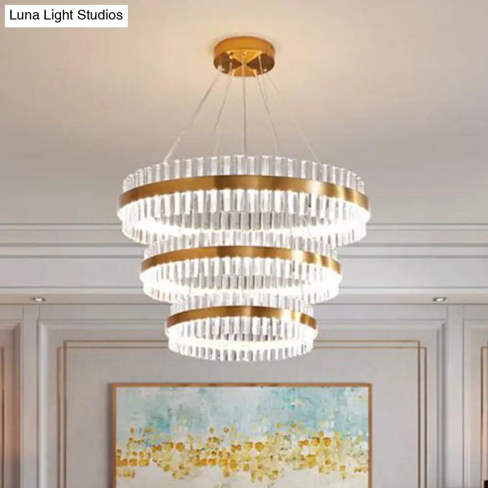 Modern Gold Ring Chandelier With Clear Crystals - Led Pendant Light Fixture For Living Room