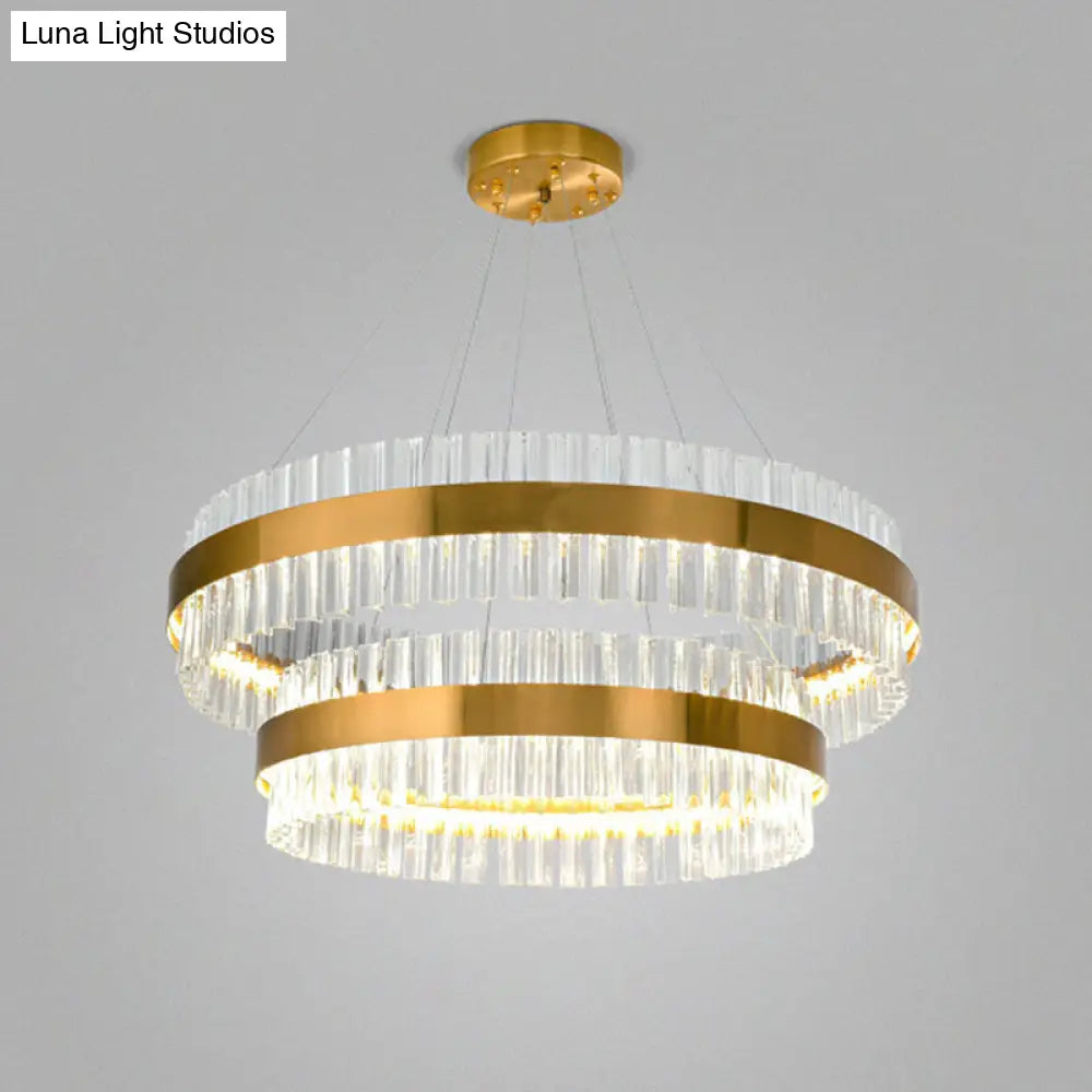 Modern Gold Ring Chandelier With Clear Crystals - Led Pendant Light Fixture For Living Room / 2