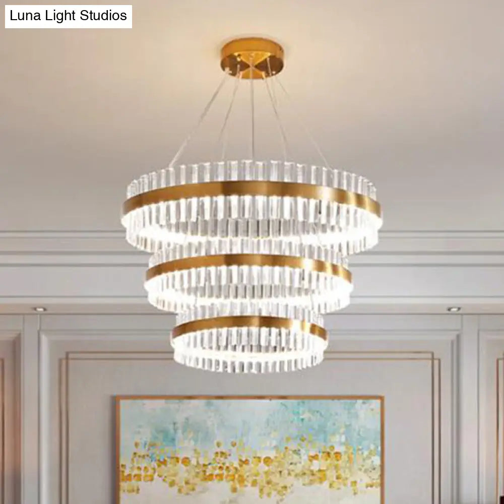 Simplicity Gold Ring Chandelier With Clear Crystal Led Pendant Light For Living Room