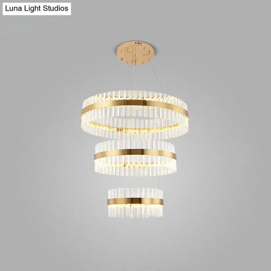 Modern Gold Ring Chandelier With Clear Crystals - Led Pendant Light Fixture For Living Room / 3