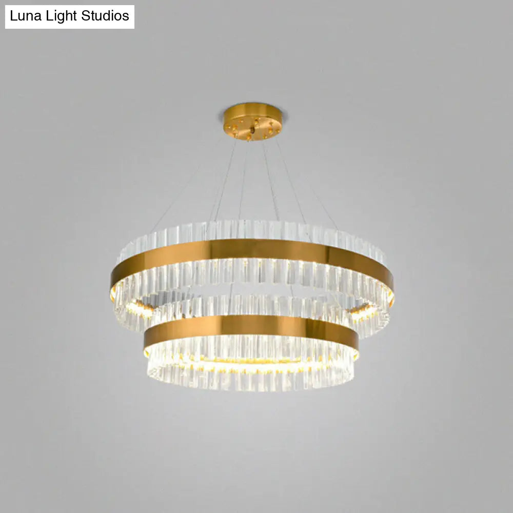 Modern Gold Ring Chandelier With Clear Crystals - Led Pendant Light Fixture For Living Room / 2