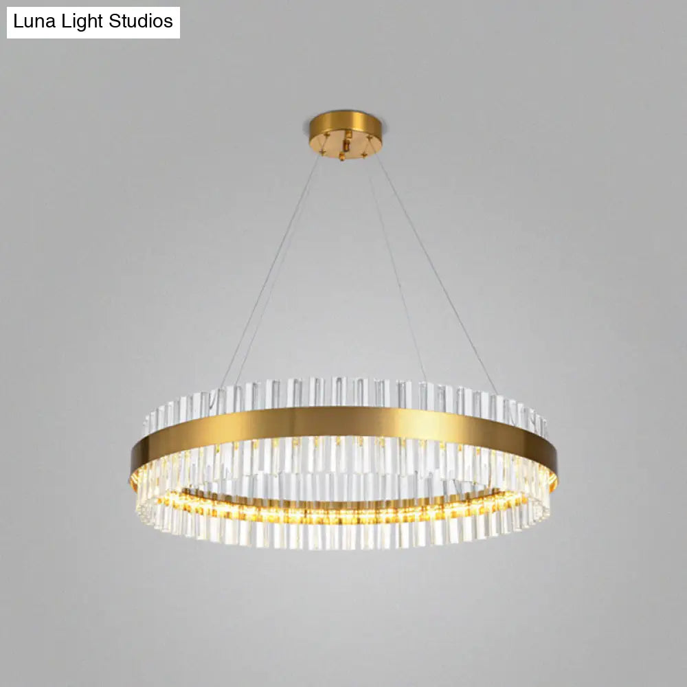 Modern Gold Ring Chandelier With Clear Crystals - Led Pendant Light Fixture For Living Room / 1 Tier