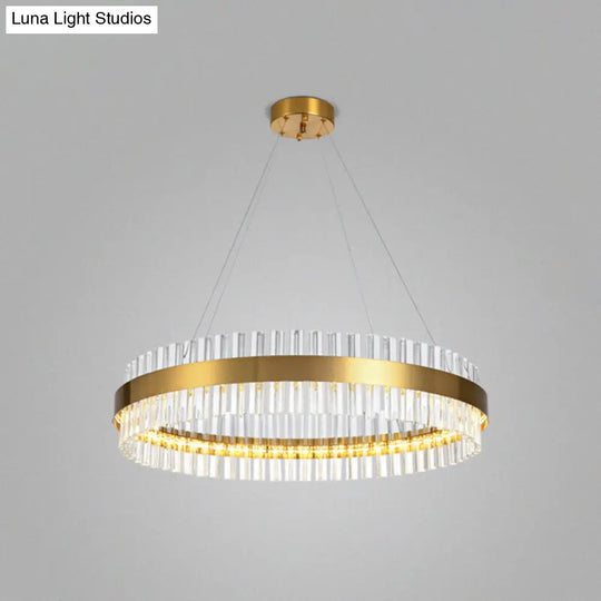 Modern Gold Ring Chandelier With Clear Crystals - Led Pendant Light Fixture For Living Room / 1 Tier