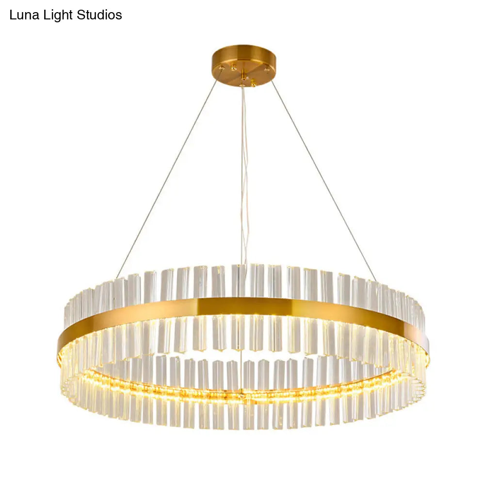 Simplicity Gold Ring Chandelier With Clear Crystal Led Pendant Light For Living Room