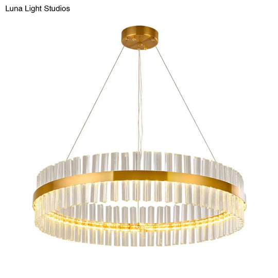 Simplicity Gold Ring Chandelier With Clear Crystal Led Pendant Light For Living Room