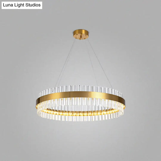 Modern Gold Ring Chandelier With Clear Crystals - Led Pendant Light Fixture For Living Room / 1 Tier