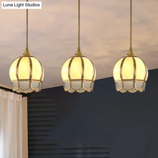 Simplicity Gold Ripple Glass Multi Ceiling Lamp With 3 Dome-Shaped Heads - Stylish Suspension Light