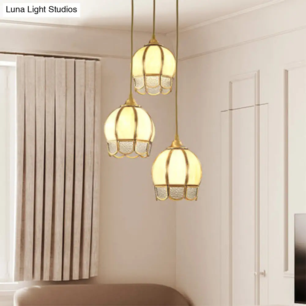 Simplicity Gold Ripple Glass Multi Ceiling Lamp With 3 Dome-Shaped Heads - Stylish Suspension Light