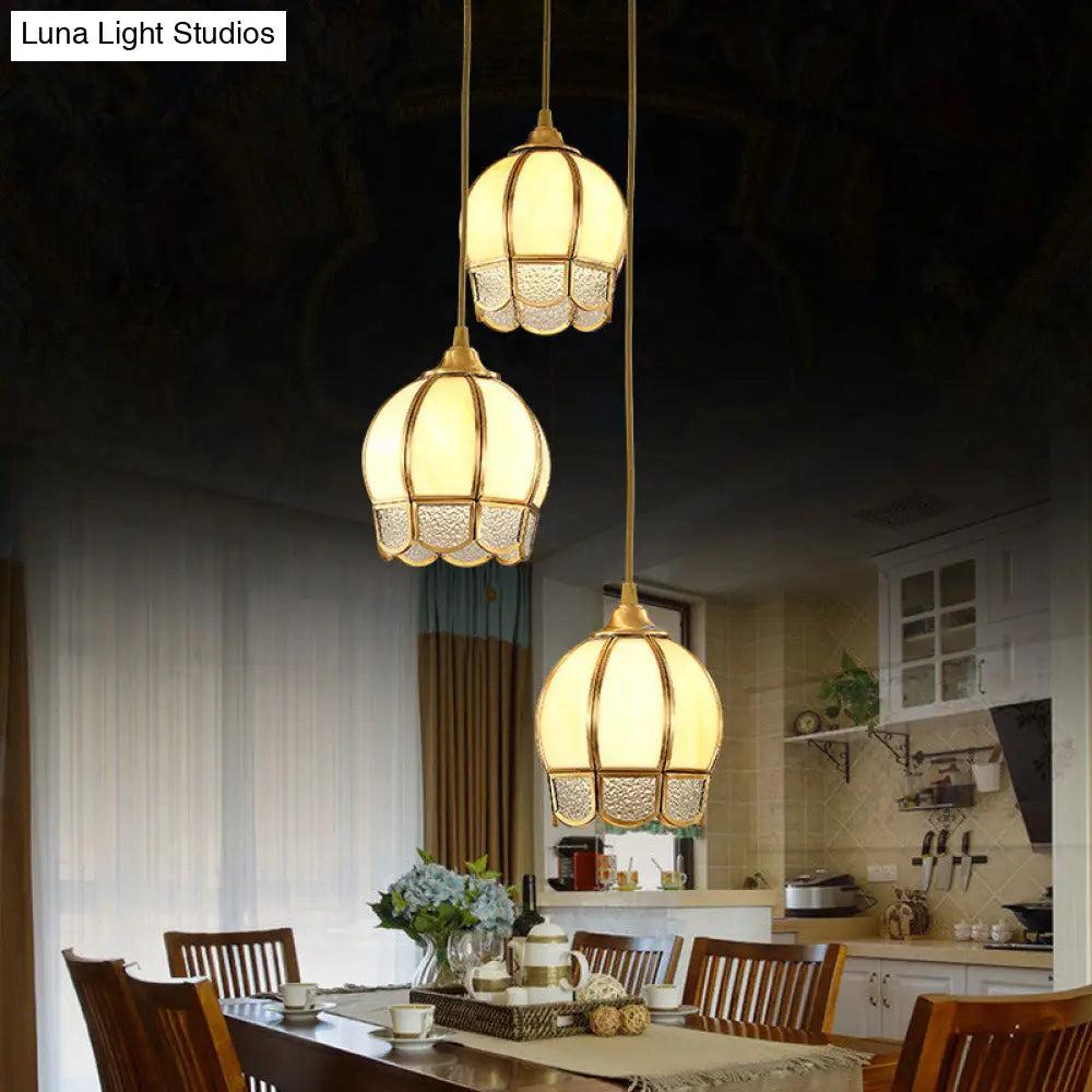 Simplicity Gold Ripple Glass Multi Ceiling Lamp With 3 Dome-Shaped Heads - Stylish Suspension Light