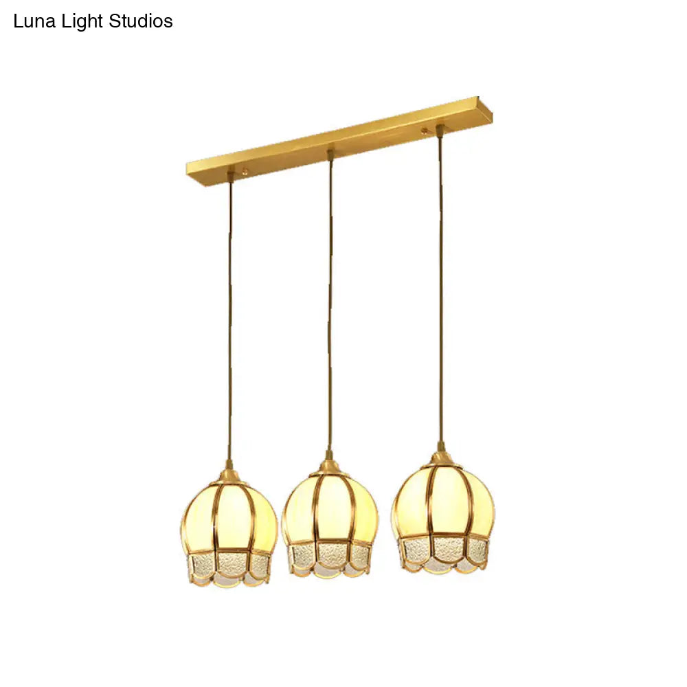 Simplicity Gold Ripple Glass Multi Ceiling Lamp With 3 Dome-Shaped Heads - Stylish Suspension Light