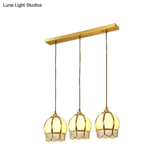 Simplicity Gold Ripple Glass Multi Ceiling Lamp With 3 Dome-Shaped Heads - Stylish Suspension Light