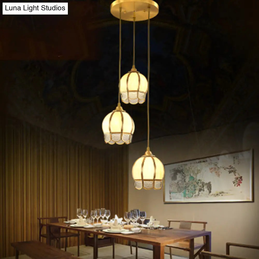 Simplicity Gold Ripple Glass Multi Ceiling Lamp With 3 Dome-Shaped Heads - Stylish Suspension Light