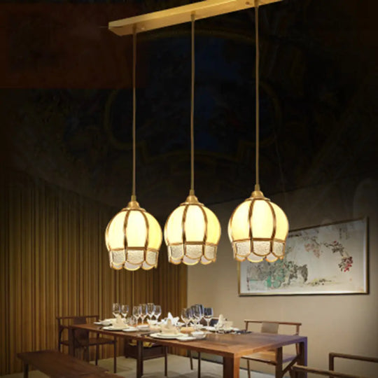 Simplicity Gold Ripple Glass Multi Ceiling Lamp With 3 Dome-Shaped Heads - Stylish Suspension Light