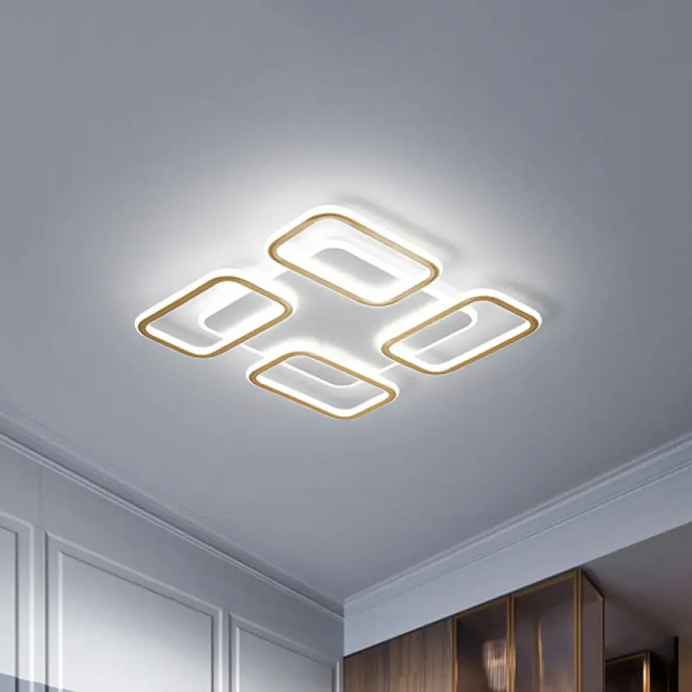 Simplicity Gold Square Acrylic Ceiling Flush Light Led Mount Lighting In Warm/White -