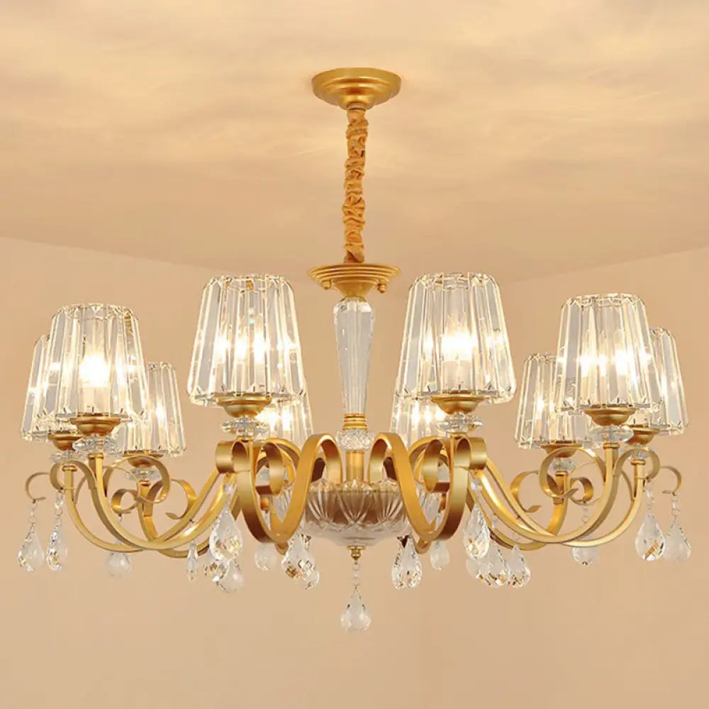 Simplicity Gold Tapered Crystal Hanging Light Kit - Elegant Ceiling Chandelier With Scrolled Arm 10