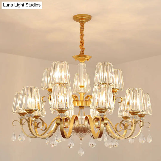 Simplicity Gold Crystal Hanging Light Kit: Tapered Beveled Design With Scrolled Arm