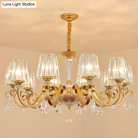 Simplicity Gold Crystal Hanging Light Kit: Tapered Beveled Design With Scrolled Arm 10 /