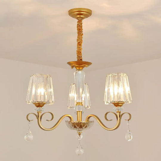 Simplicity Gold Tapered Crystal Hanging Light Kit - Elegant Ceiling Chandelier With Scrolled Arm 3 /