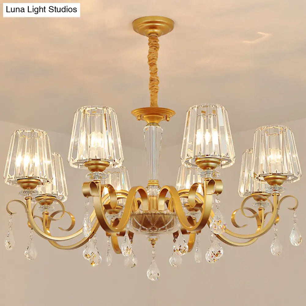 Simplicity Gold Crystal Hanging Light Kit: Tapered Beveled Design With Scrolled Arm