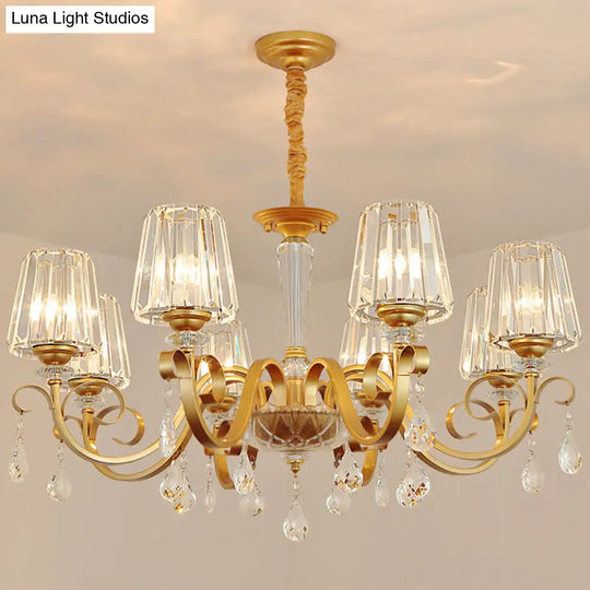 Simplicity Gold Crystal Hanging Light Kit: Tapered Beveled Design With Scrolled Arm