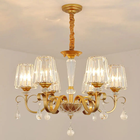 Simplicity Gold Tapered Crystal Hanging Light Kit - Elegant Ceiling Chandelier With Scrolled Arm 6 /