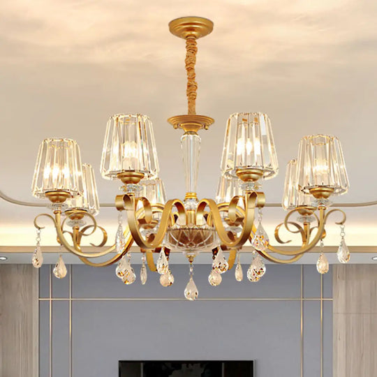 Simplicity Gold Tapered Crystal Hanging Light Kit - Elegant Ceiling Chandelier With Scrolled Arm 8 /