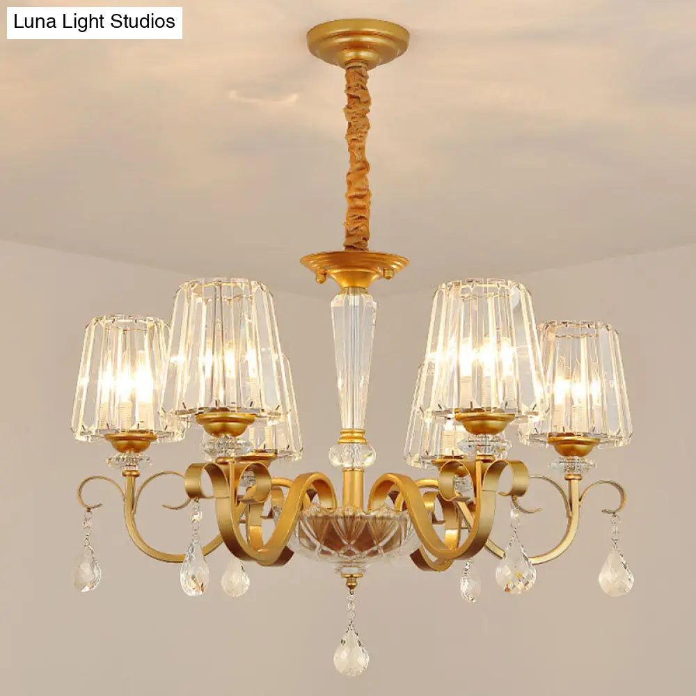 Simplicity Gold Crystal Hanging Light Kit: Tapered Beveled Design With Scrolled Arm 6 /