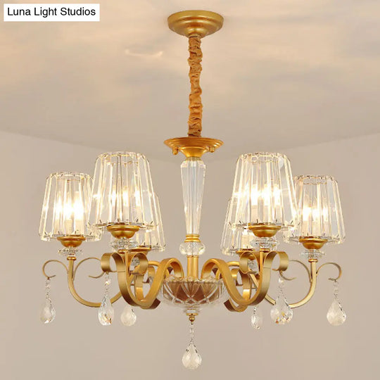 Simplicity Gold Crystal Hanging Light Kit: Tapered Beveled Design With Scrolled Arm 6 /