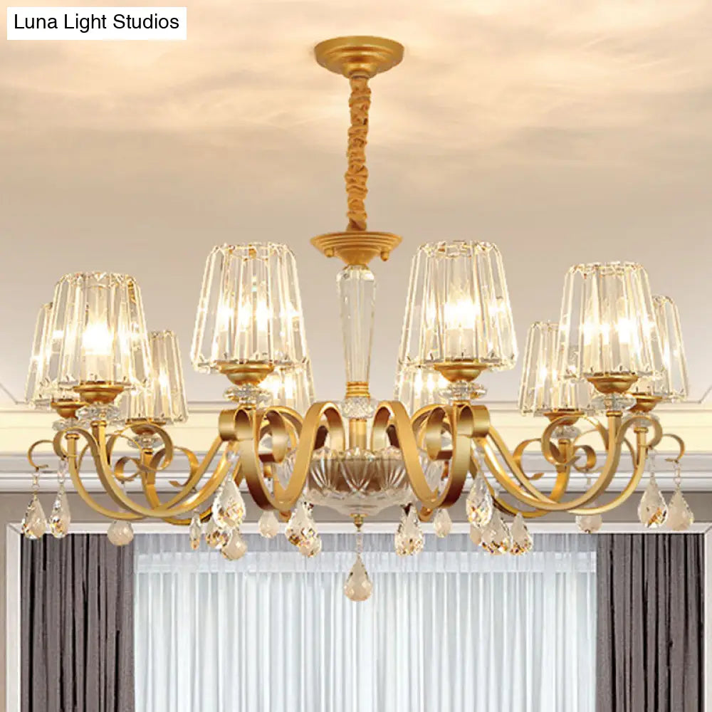 Simplicity Gold Crystal Hanging Light Kit: Tapered Beveled Design With Scrolled Arm