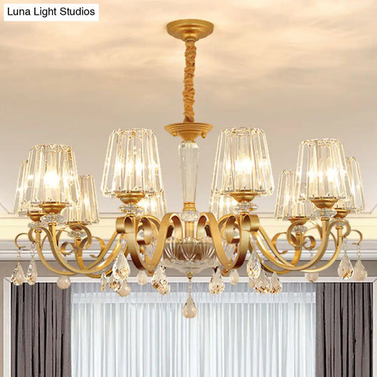 Simplicity Gold Crystal Hanging Light Kit: Tapered Beveled Design With Scrolled Arm