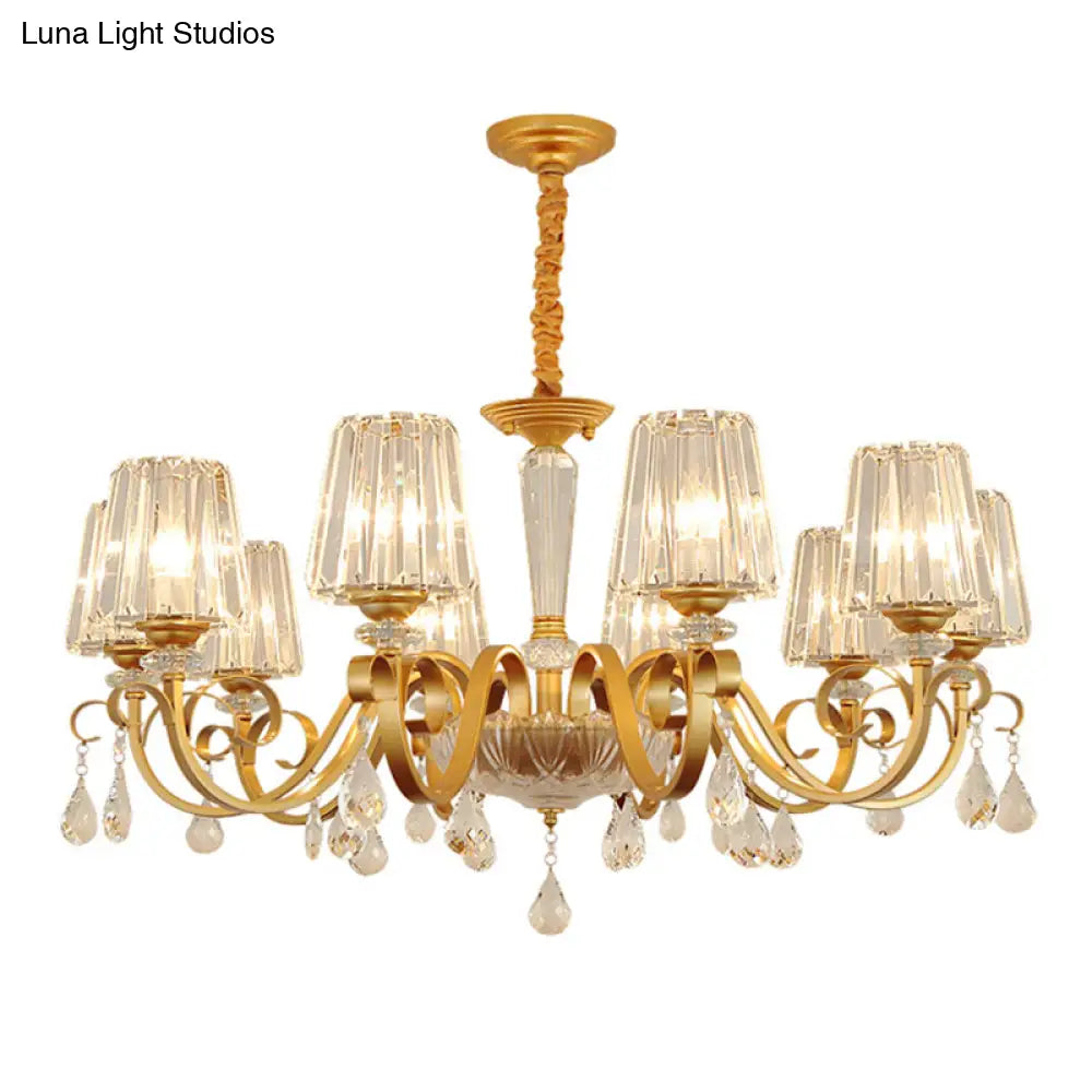 Simplicity Gold Tapered Crystal Hanging Light Kit - Elegant Ceiling Chandelier With Scrolled Arm