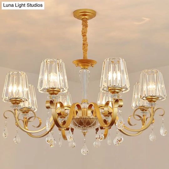 Simplicity Gold Tapered Crystal Hanging Light Kit - Elegant Ceiling Chandelier With Scrolled Arm