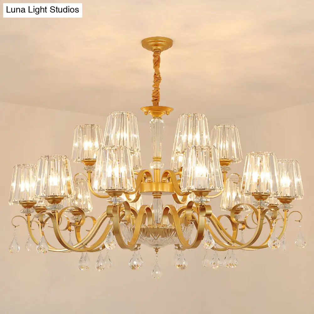 Simplicity Gold Crystal Hanging Light Kit: Tapered Beveled Design With Scrolled Arm 18 /