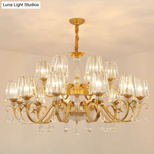 Simplicity Gold Crystal Hanging Light Kit: Tapered Beveled Design With Scrolled Arm 18 /