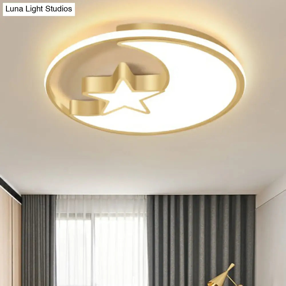 Simplicity Golden Ceiling Lamp With Metal Moon And Star Design - Perfect For Children’s Bedroom