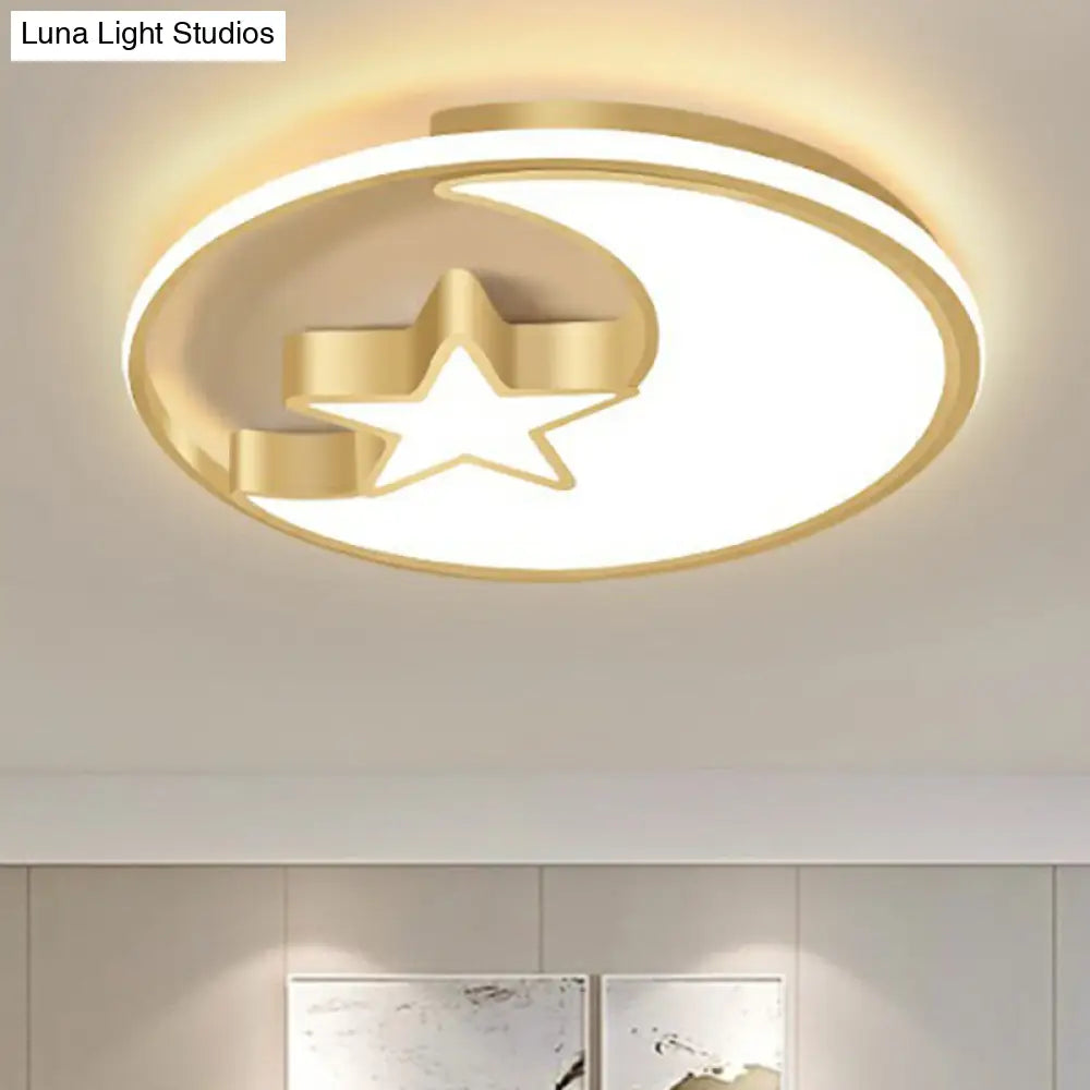 Simplicity Golden Ceiling Lamp With Metal Moon And Star Design - Perfect For Childrens Bedroom