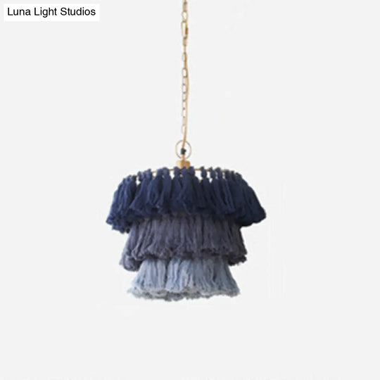 Simplicity Handwoven Fringe Chandelier Light Fixture - Tiered Round Ceiling Lighting With 3 Heads