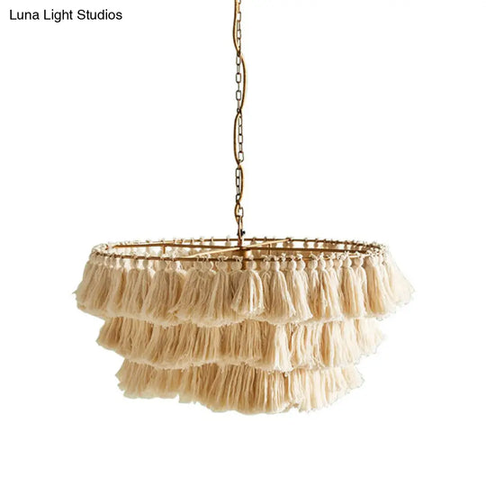 Simplicity Handwoven Fringe Chandelier Light Fixture - Tiered Round Ceiling Lighting With 3 Heads