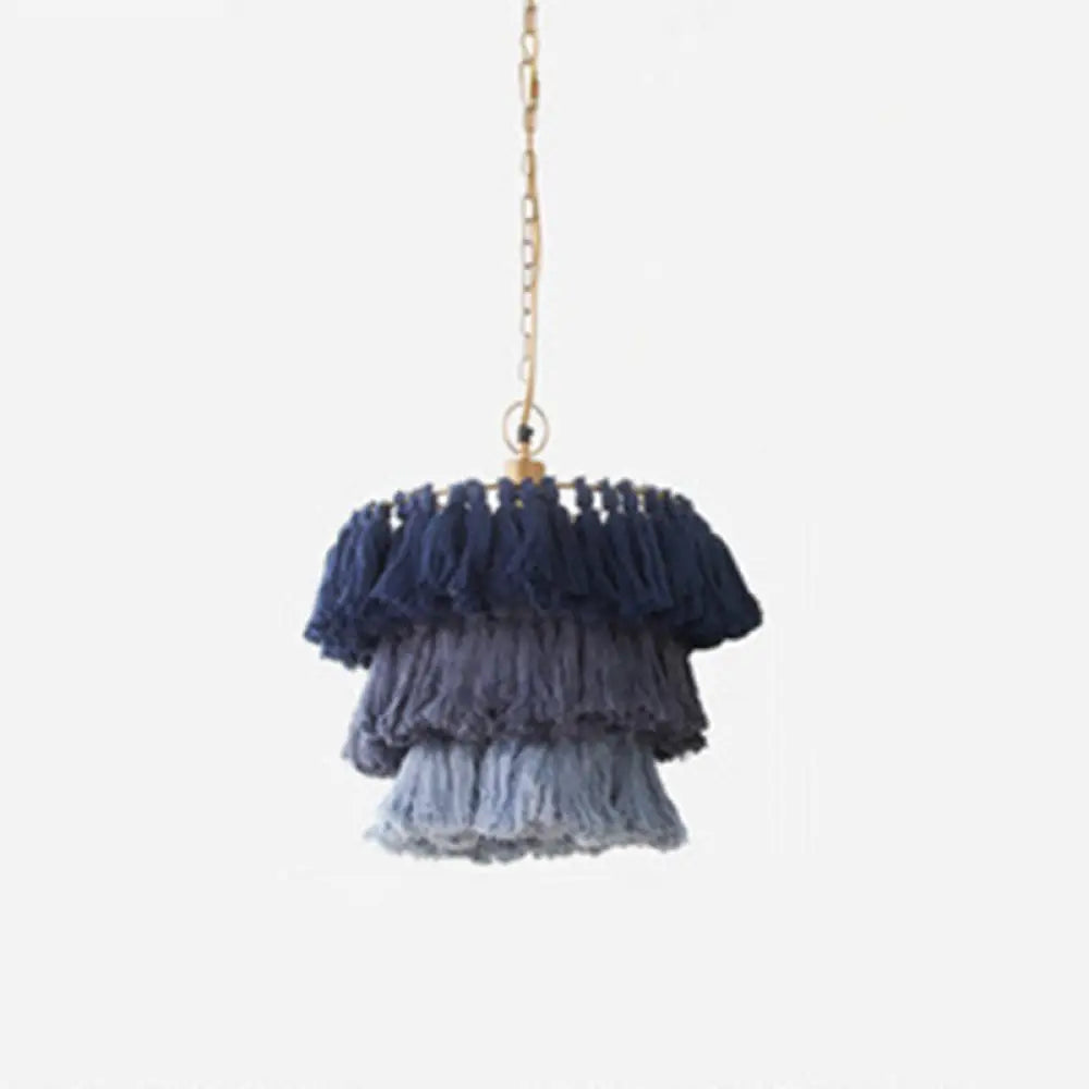 Simplicity Handwoven Fringe Chandelier Light Fixture - Tiered Round Ceiling Lighting With 3 Heads