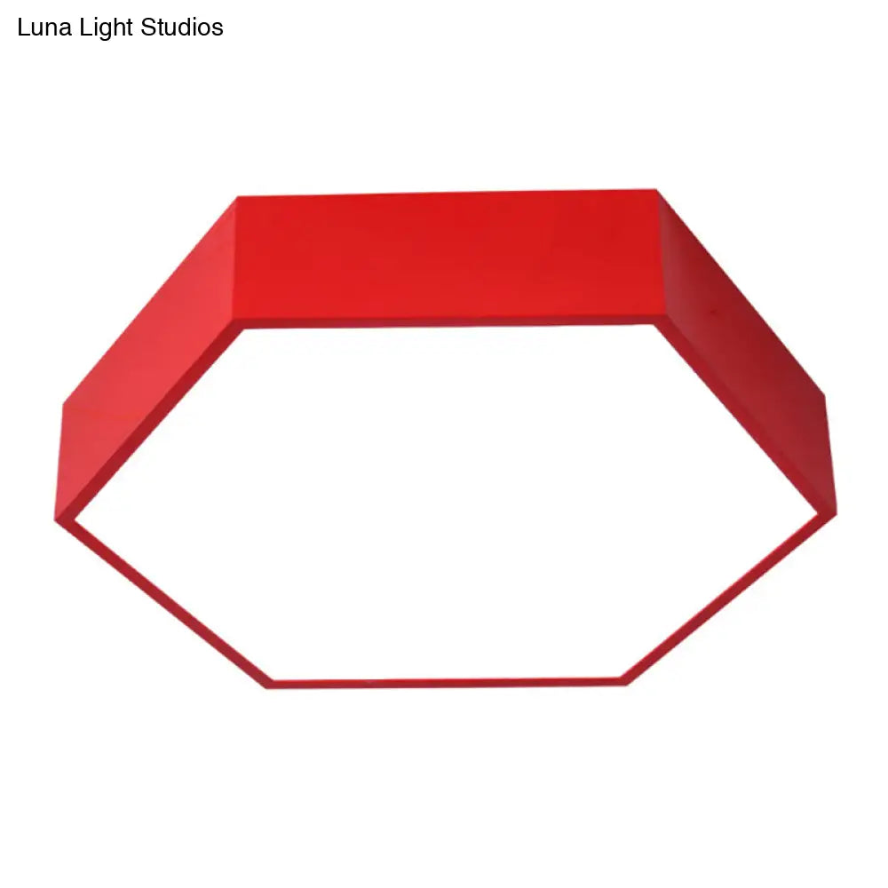 Simplicity Hexagonal Flush Mount Led Ceiling Light - Metallic Finish For Kindergarten Lighting Red /