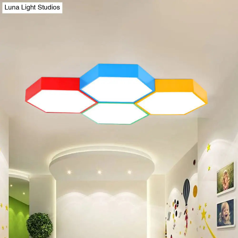 Simplicity Hexagonal Flush Mount Led Ceiling Light - Metallic Finish For Kindergarten Lighting