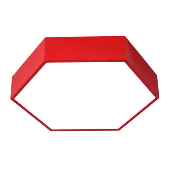 Simplicity Hexagonal Flush Mount Led Ceiling Light - Metallic Finish For Kindergarten Lighting Red