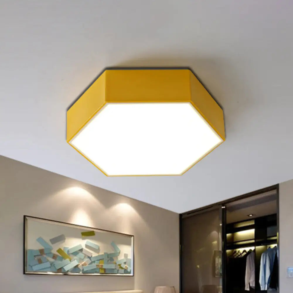 Simplicity Hexagonal Flush Mount Led Ceiling Light - Metallic Finish For Kindergarten Lighting