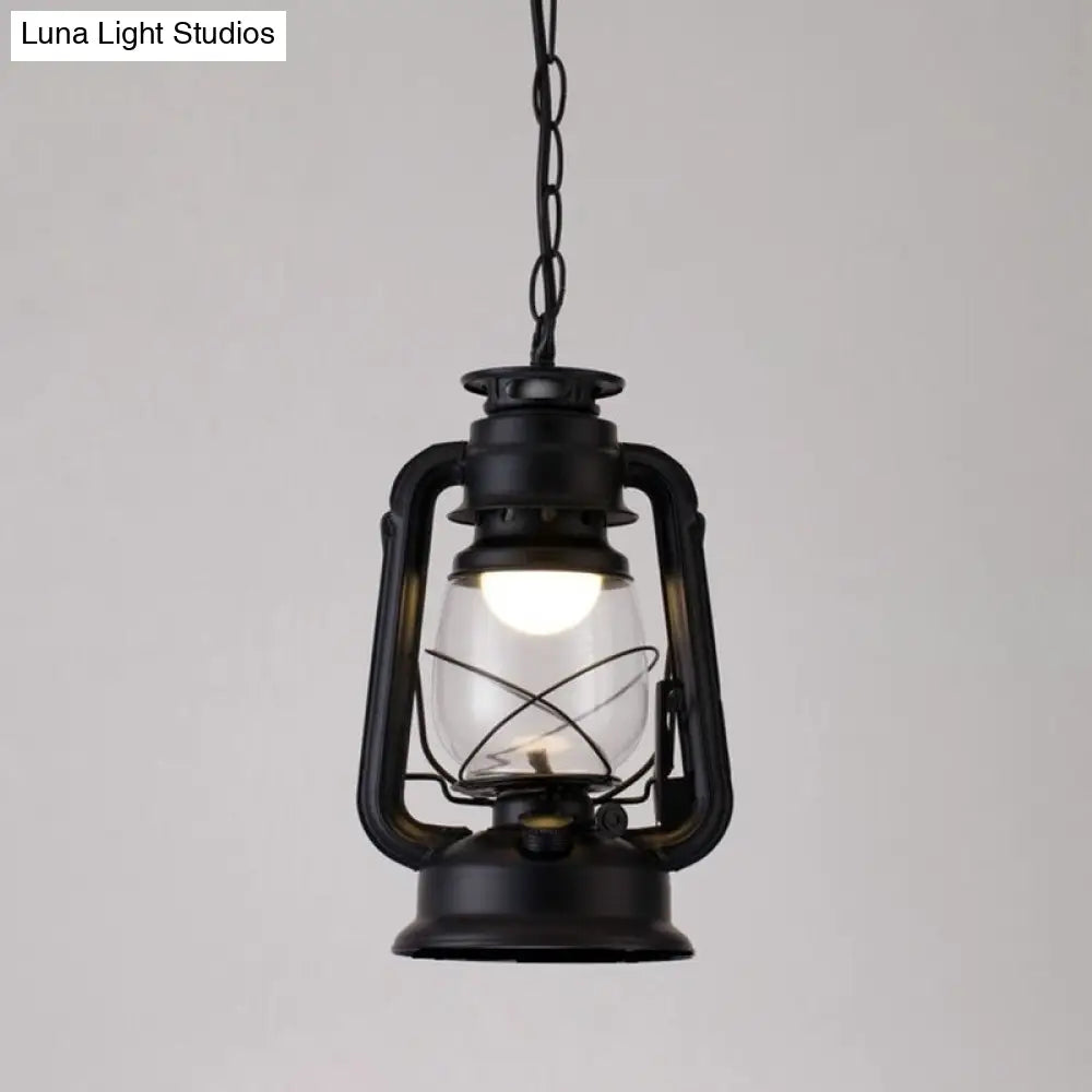 Simplicity Lantern Hanging Light For Restaurants With Metallic Kerosene Bulb Black / 7 A